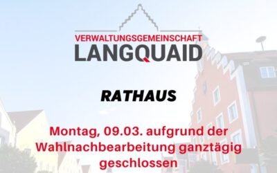 Rathaus am 9. März geschlossen